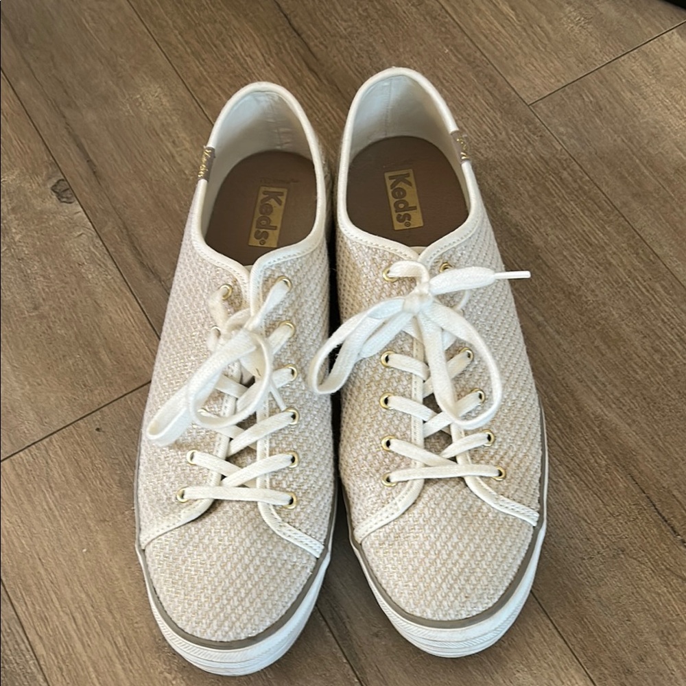 Keds Cream and Gold Sneakers with Perforated Design